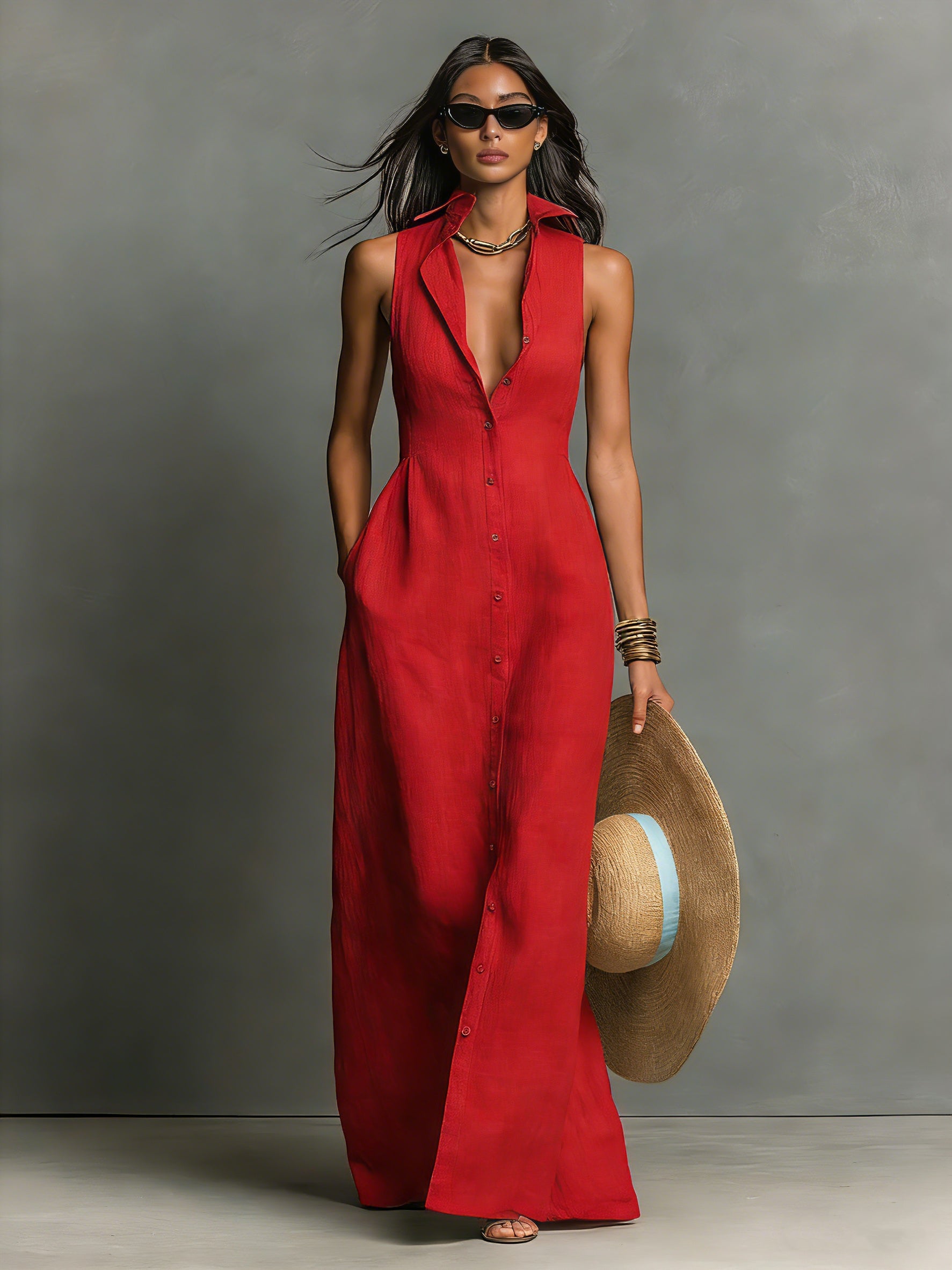 Linen Button-Front Shirt Dress