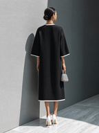 Contrast Stitch Pocket Midi Dress