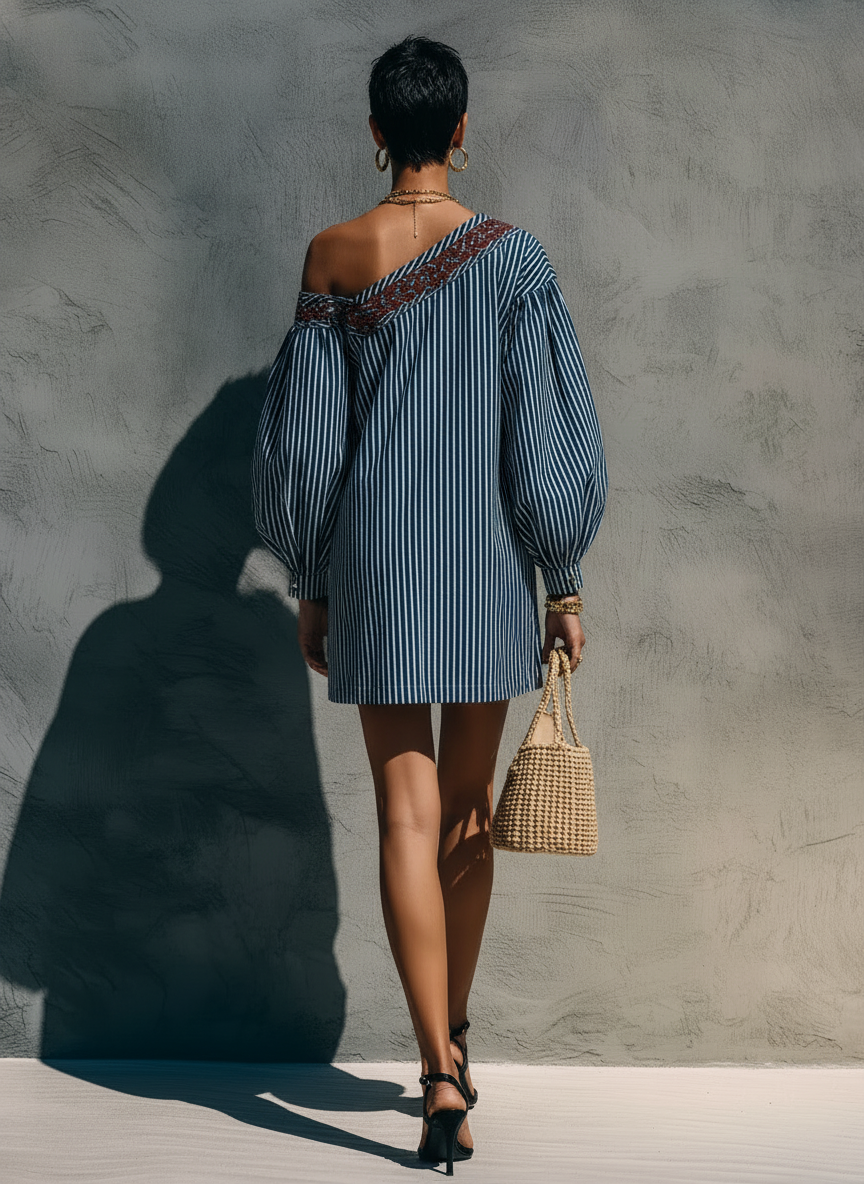 Striped One-Shoulder Mini Dress