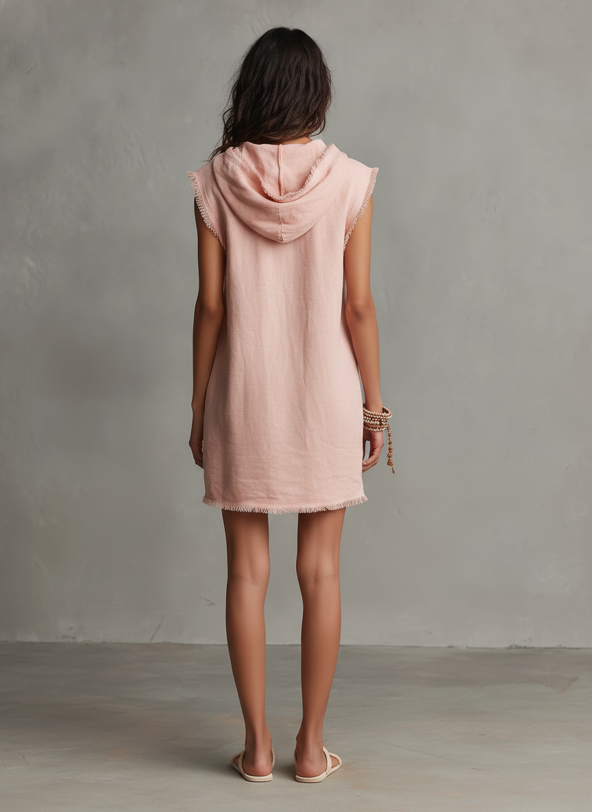 Hooded Linen-Blend Mini Dress