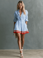 Retro Contrast-Trim Striped Mini Dress