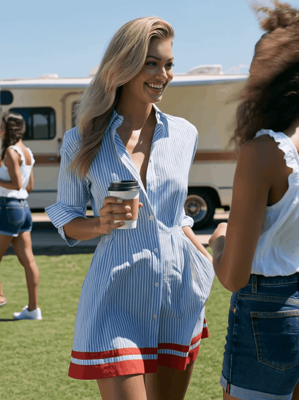 Retro Contrast-Trim Striped Mini Dress