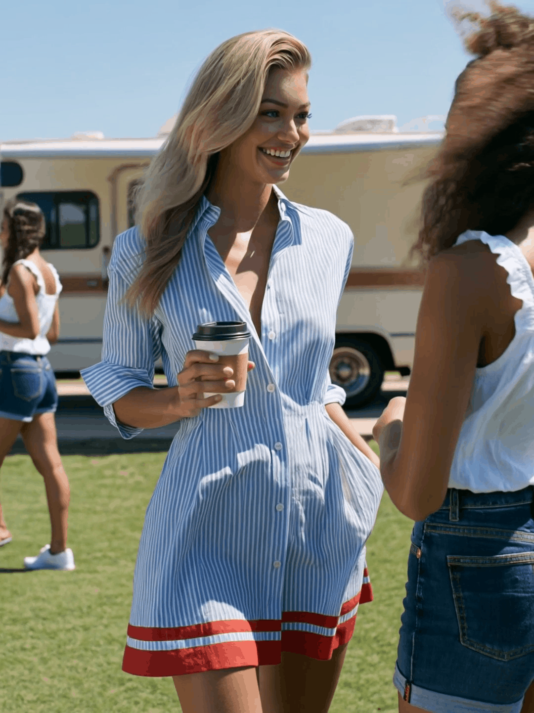 Retro Contrast-Trim Striped Mini Dress