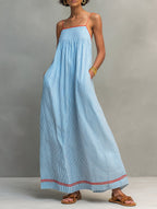 Striped Maxi Dress With Red Piping