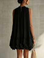 Halter Neck Ruffled Chiffon Bubble Mini Dress