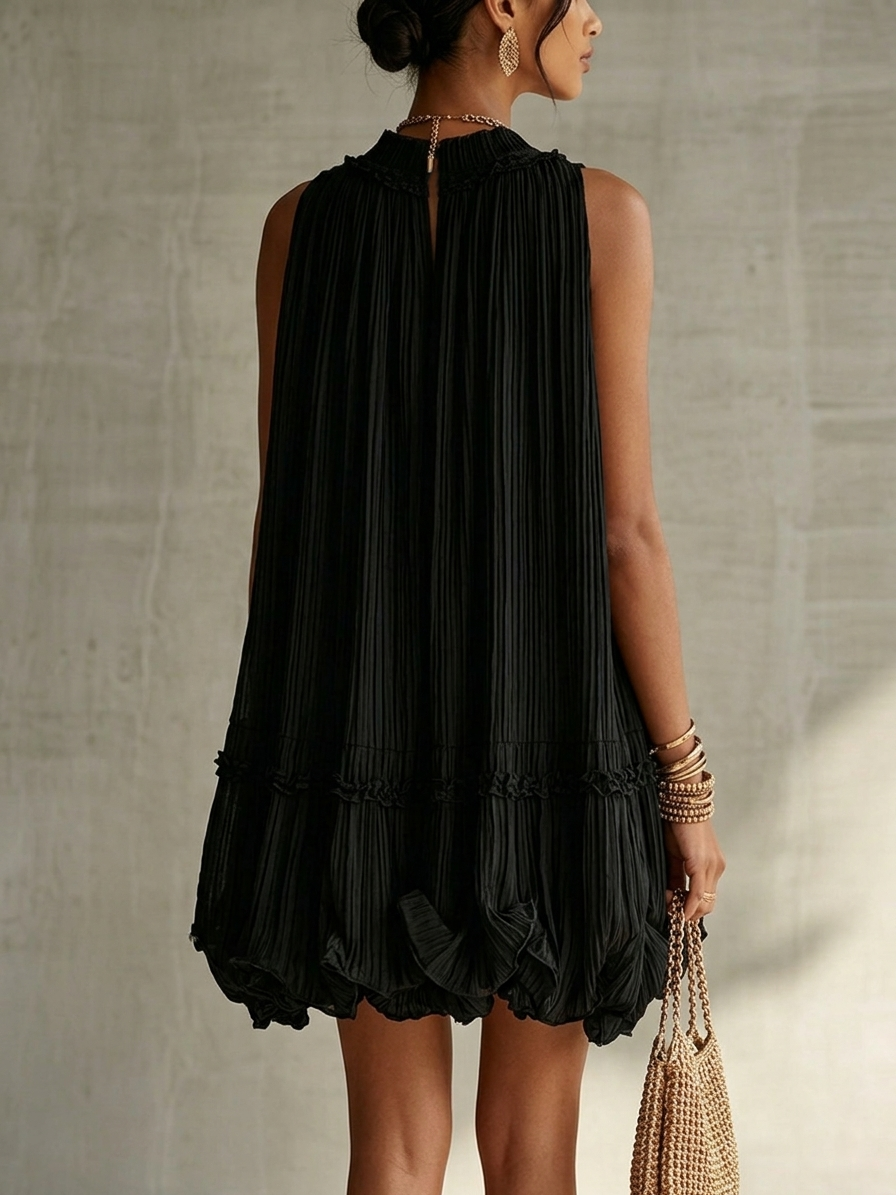 Halter Neck Ruffled Chiffon Bubble Mini Dress