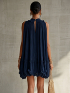 Halter Neck Ruffled Chiffon Bubble Mini Dress