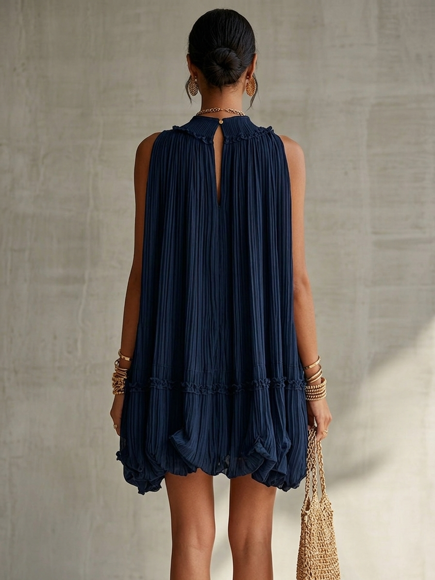 Halter Neck Ruffled Chiffon Bubble Mini Dress