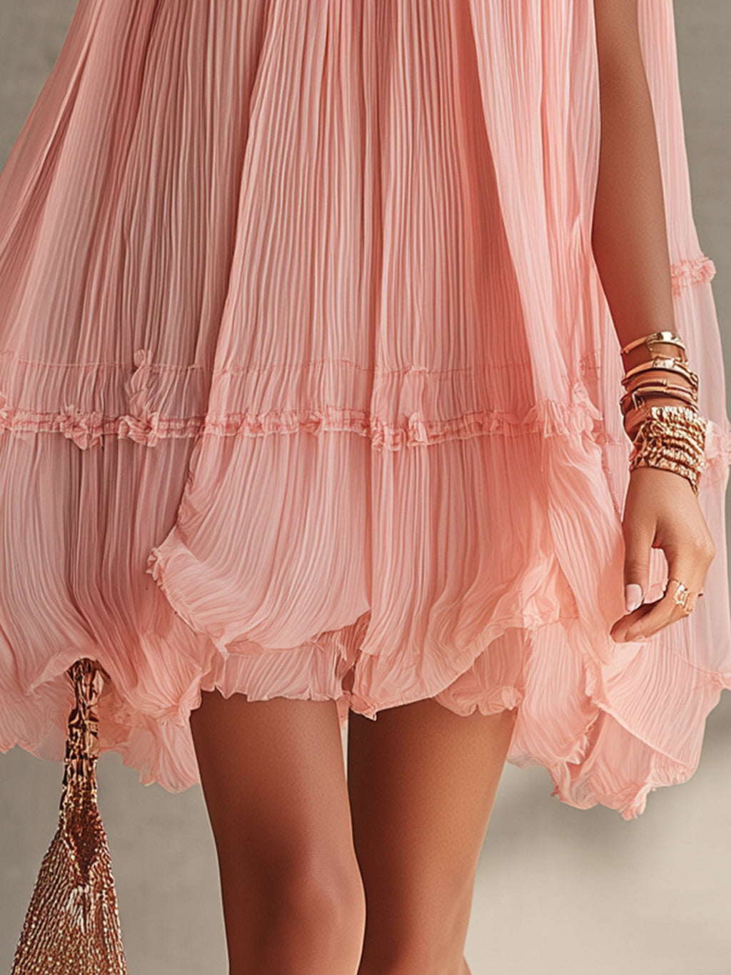 Halter Neck Ruffled Chiffon Bubble Mini Dress
