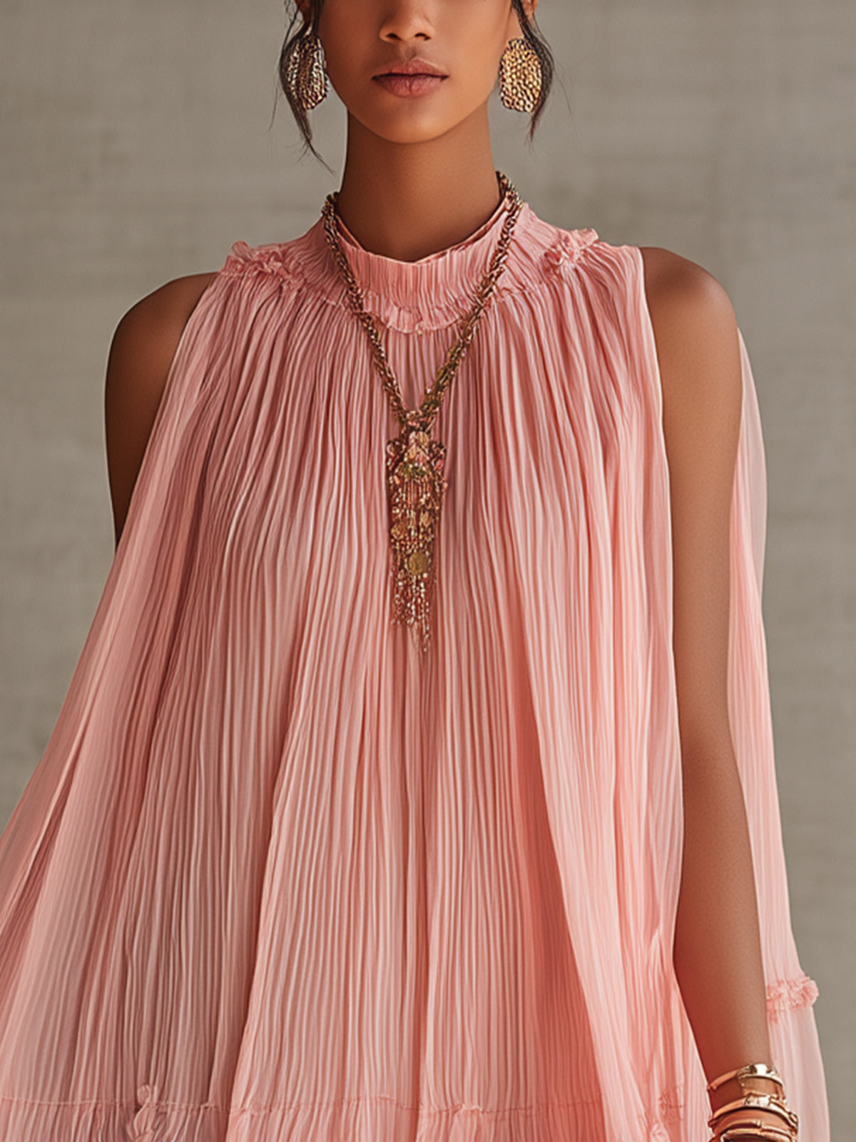 Halter Neck Ruffled Chiffon Bubble Mini Dress