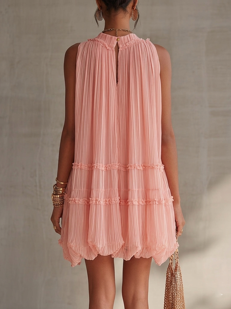 Halter Neck Ruffled Chiffon Bubble Mini Dress