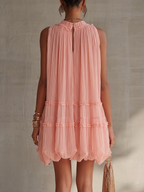 Halter Neck Ruffled Chiffon Bubble Mini Dress