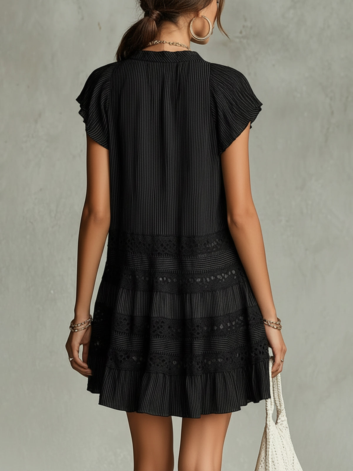 Striped Lace Ruffle Mini Dress