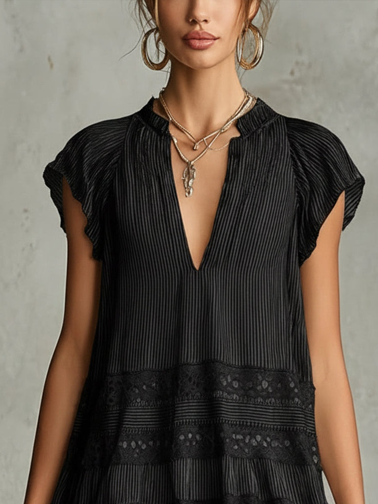 Striped Lace Ruffle Mini Dress