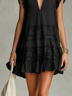 Striped Lace Ruffle Mini Dress