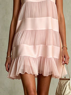 Pleated Chiffon Satin Mini Dress