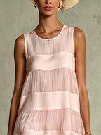 Pleated Chiffon Satin Mini Dress