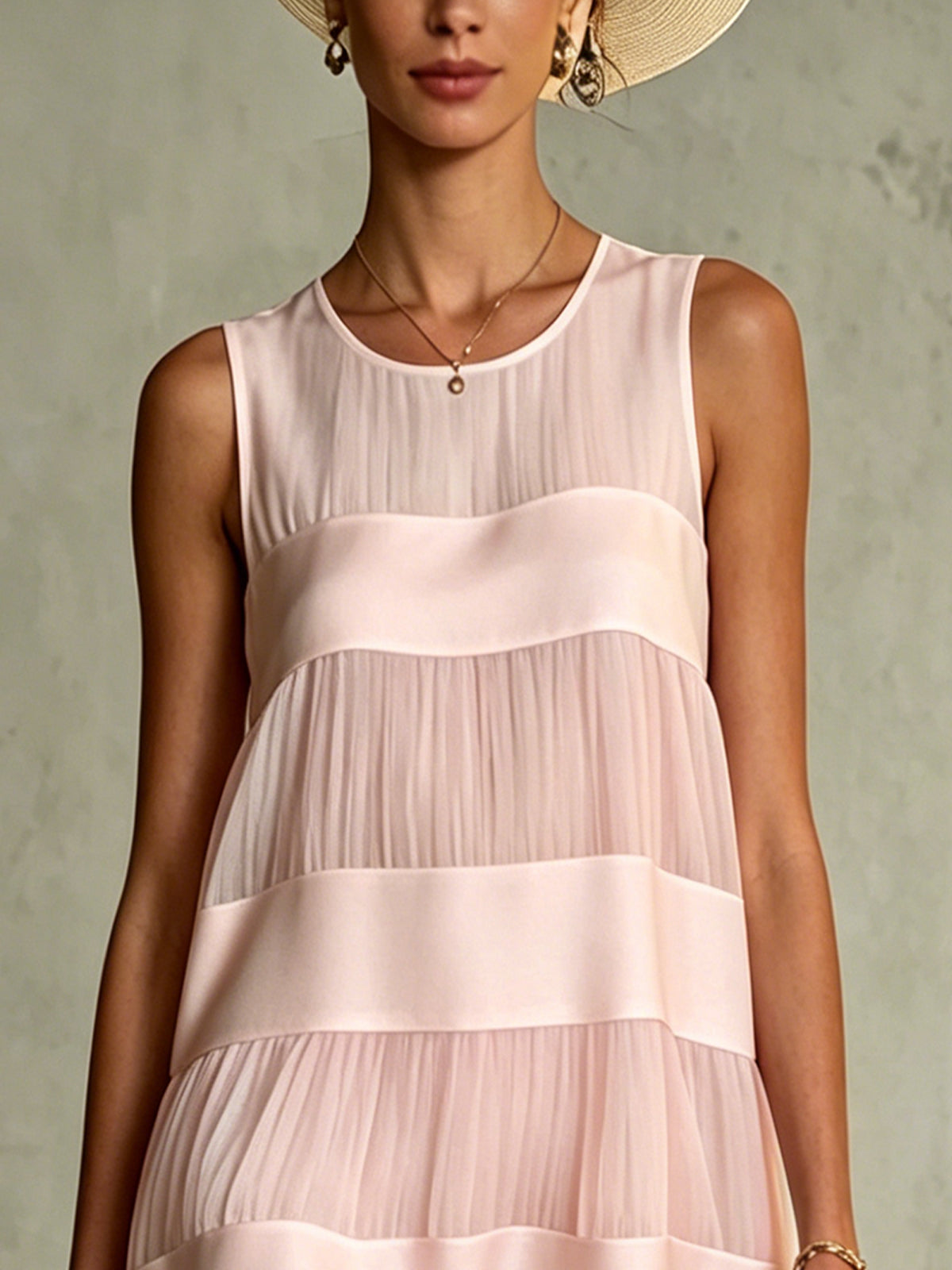 Pleated Chiffon Satin Mini Dress