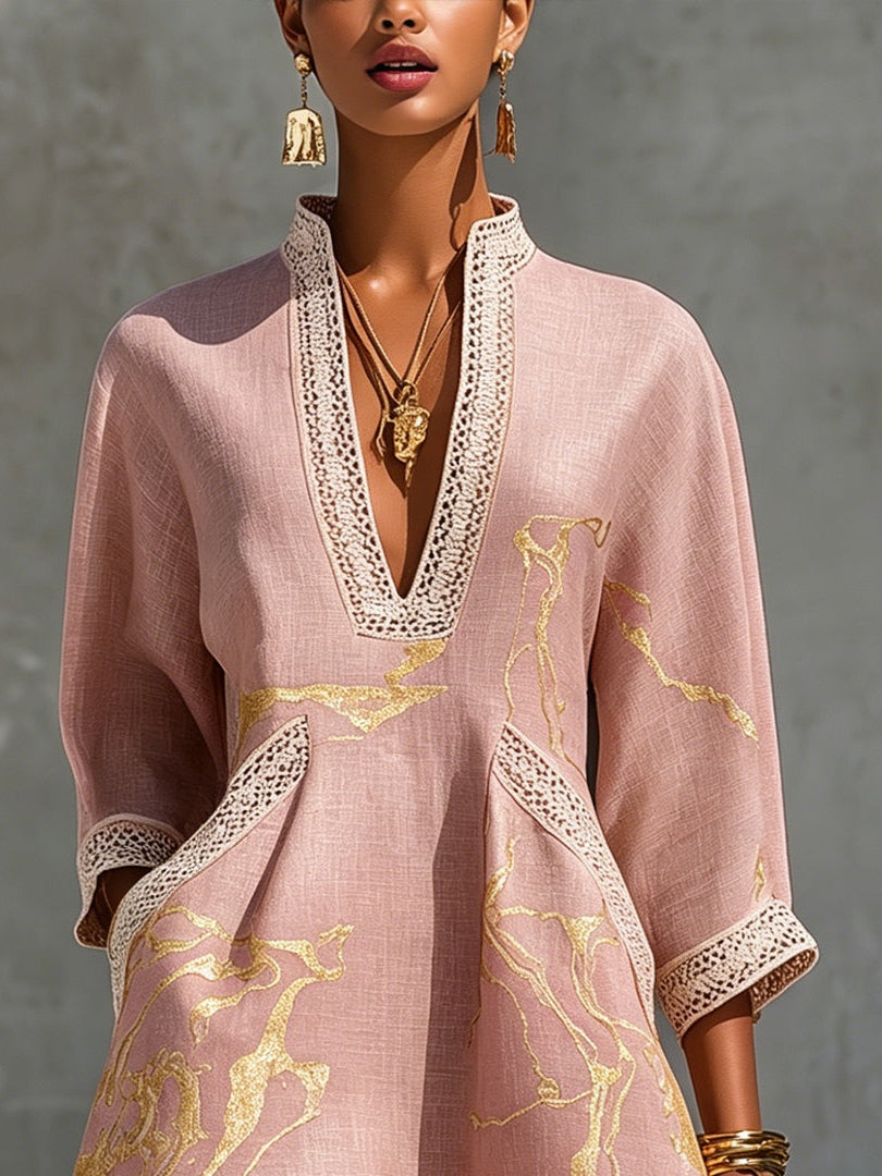 Printed Crochet Lace Mini Dress
