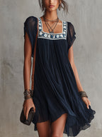 Floral Embroidered Chiffon Mini Dress