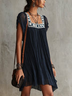 Floral Embroidered Chiffon Mini Dress