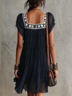 Floral Embroidered Chiffon Mini Dress