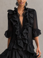 Ruffled Chiffon Lace Mini Dress