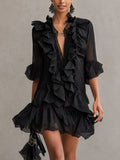Ruffled Chiffon Lace Mini Dress