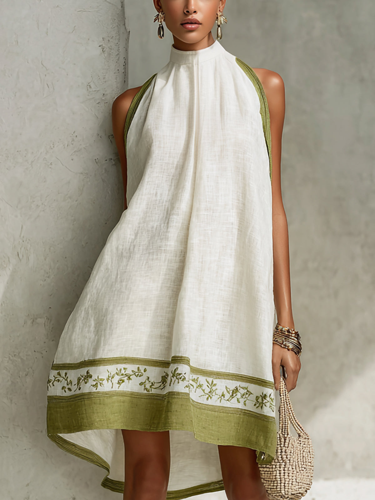 Botanical Trim A-Line Mini Dress