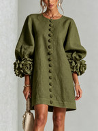 Floral Cuff Button Mini Dress