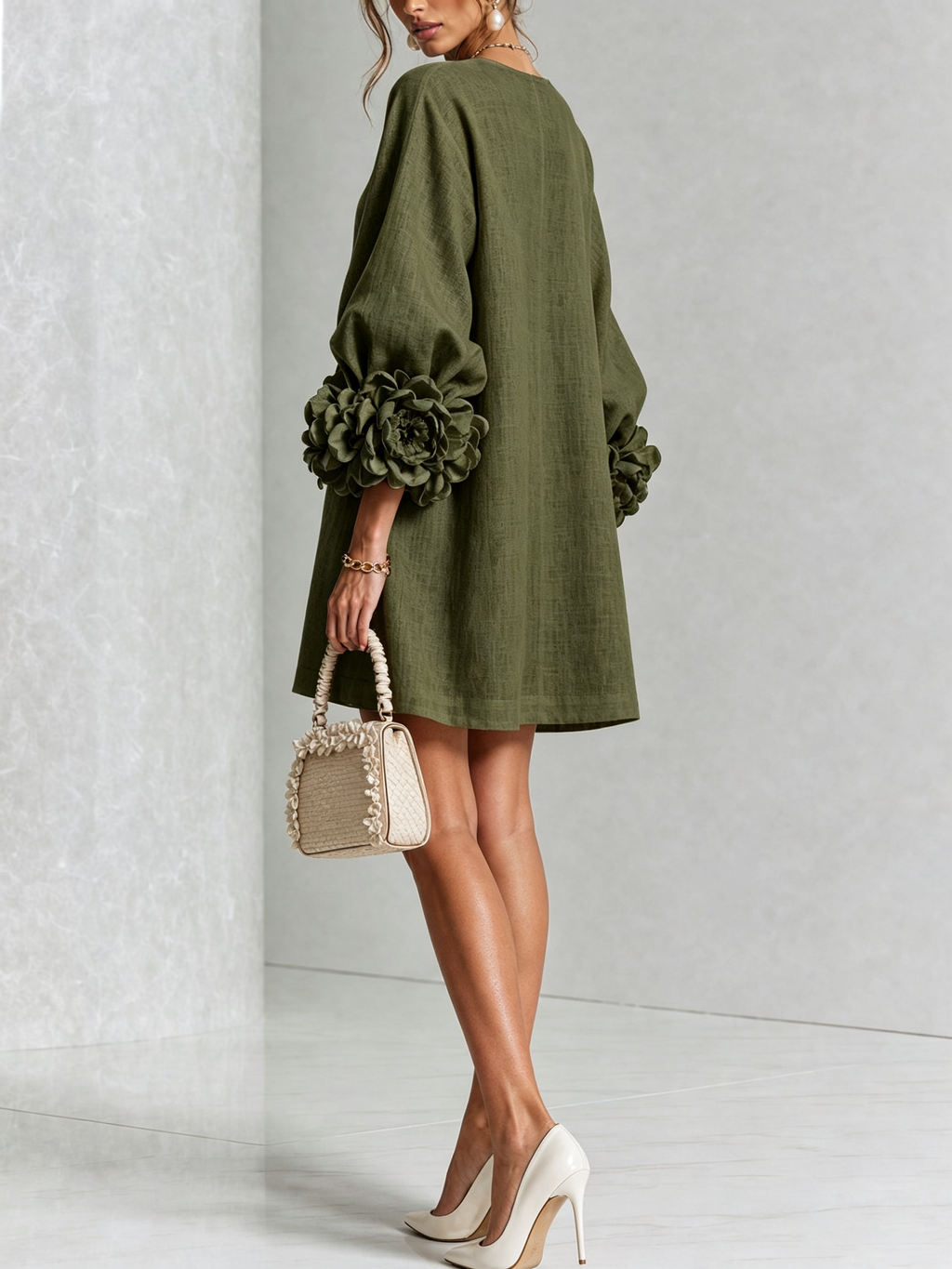 Floral Cuff Button Mini Dress