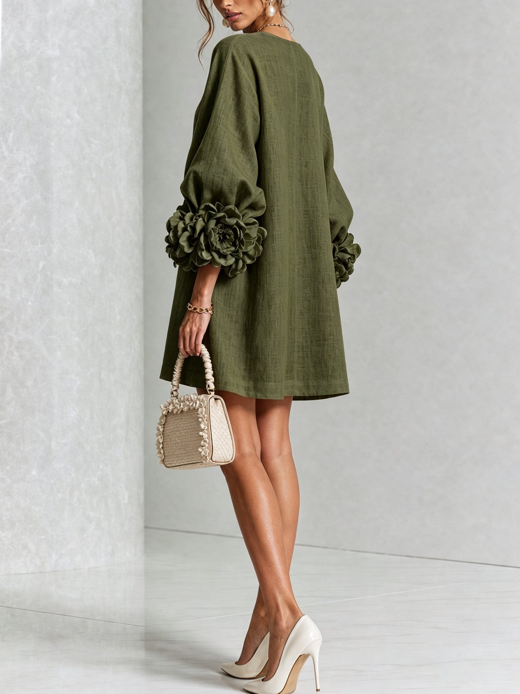 Floral Cuff Button Mini Dress