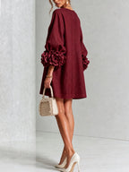 Burgundy Floral Button-down Mini Dress With Striking Floral Cuffs