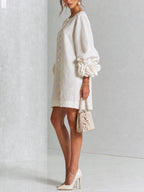 White Floral Button-down Mini Dress With Striking Floral Cuffs