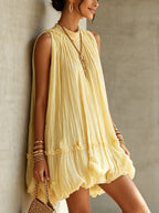 Yellow Halter Neck Ruffled Chiffon Bubble Mini Dress