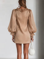 Ruffled Puff-Sleeve Loose Straight-Cut Mini Dress