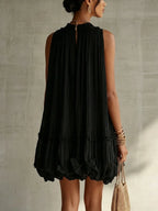 Black Halter Neck Ruffled Chiffon Bubble Mini Dress