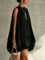 Black Halter Neck Ruffled Chiffon Bubble Mini Dress
