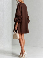 White Floral Button-down Mini Dress With Striking Floral Cuffs