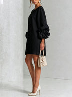 White Floral Button-down Mini Dress With Striking Floral Cuffs