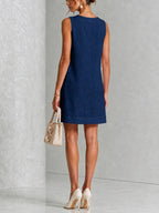 Navy Sleeveless Floral Button-front Mini Dress
