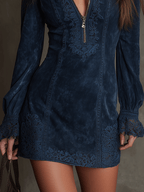 Vintage Blue Suede Lace Trim Mini Dress