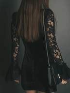 Black Velvet Lace Flared Sleeve Mini Dress