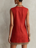 Red Sleeveless Mini Dress With Gold Trim Hem