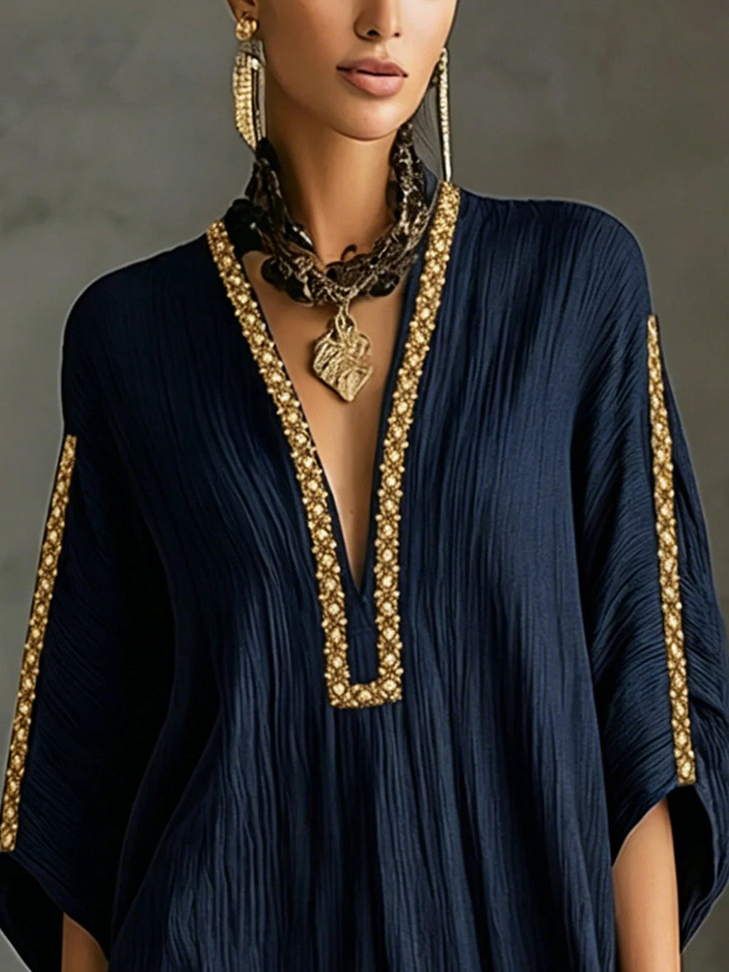 Embroidered Kaftan Mini Dress