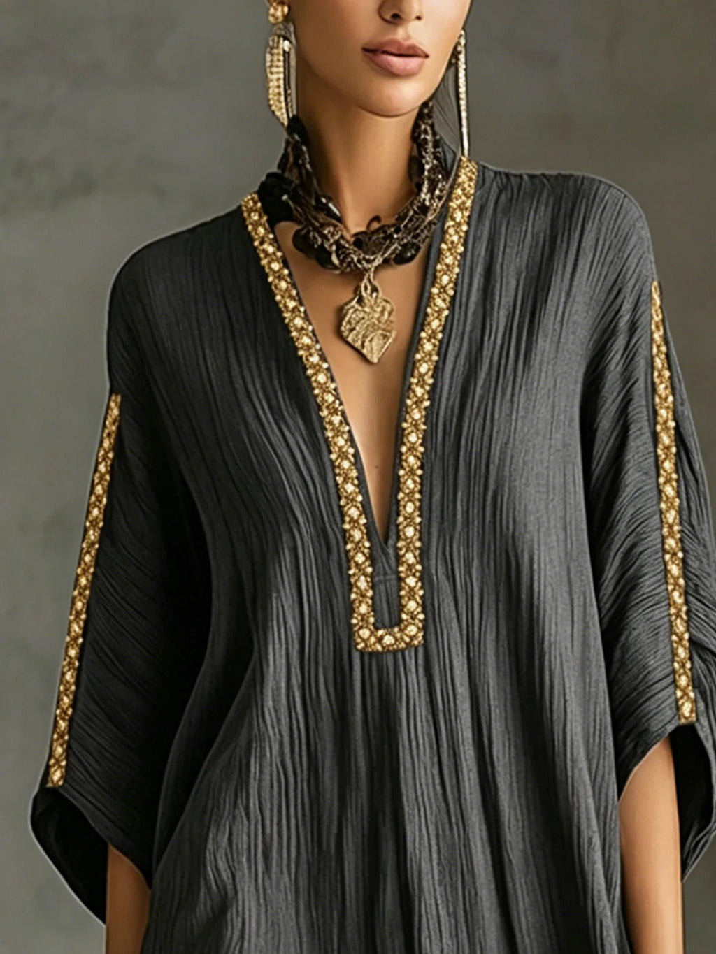 Embroidered Kaftan Mini Dress