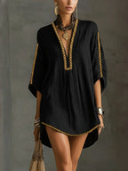 Embroidered Kaftan Mini Dress
