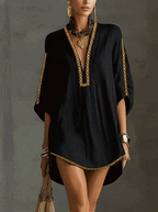 Embroidered Kaftan Mini Dress