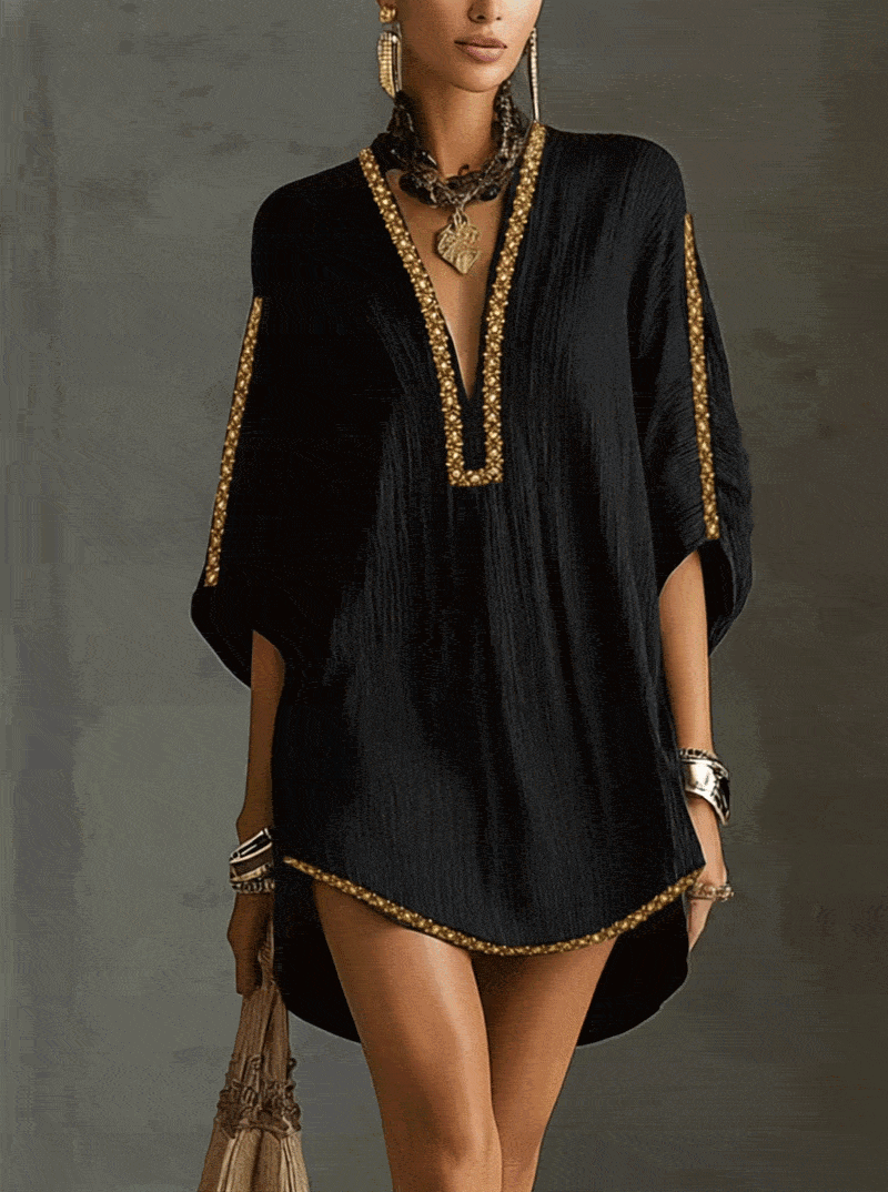 Embroidered Kaftan Mini Dress