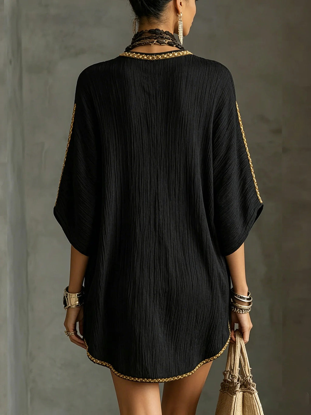 Embroidered Kaftan Mini Dress